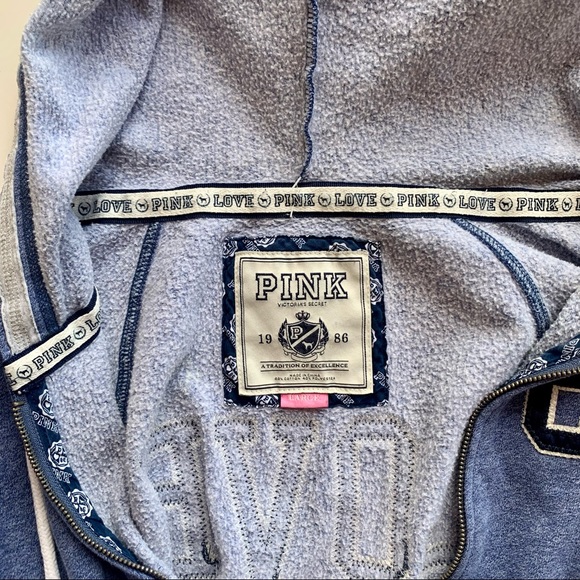 PINK Victorias Secret LOVE Hoodie Sweatshirt Zip Front. Blue Women’s large - Picture 10 of 12